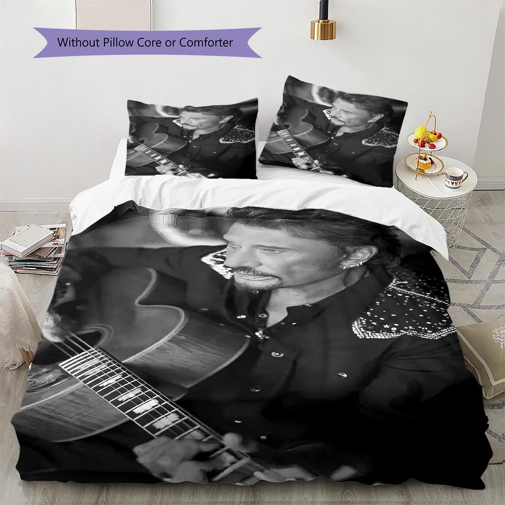 1 Stück Johnny Hallyday Muster Bettwäsche Steppdecke Set Bettbezug Kissenbezug Heimdekoration Geburtstagsgeschenk (1 Bettbezug + 2 Kissenbezüge, ohne Füllung)