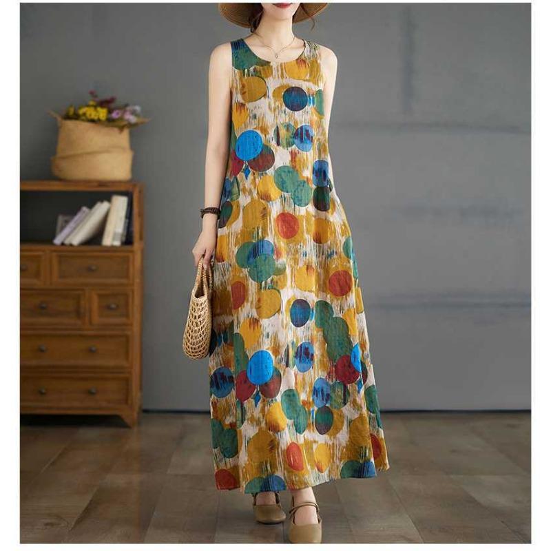 New Long Dresses Summer New Plus Size Sleeveless Round Neck Printed Dresses