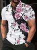 [Print Design - Not Textured] Men'S Summer Rose Print Shirt, Regular Fit Business Casual Short Sleeve