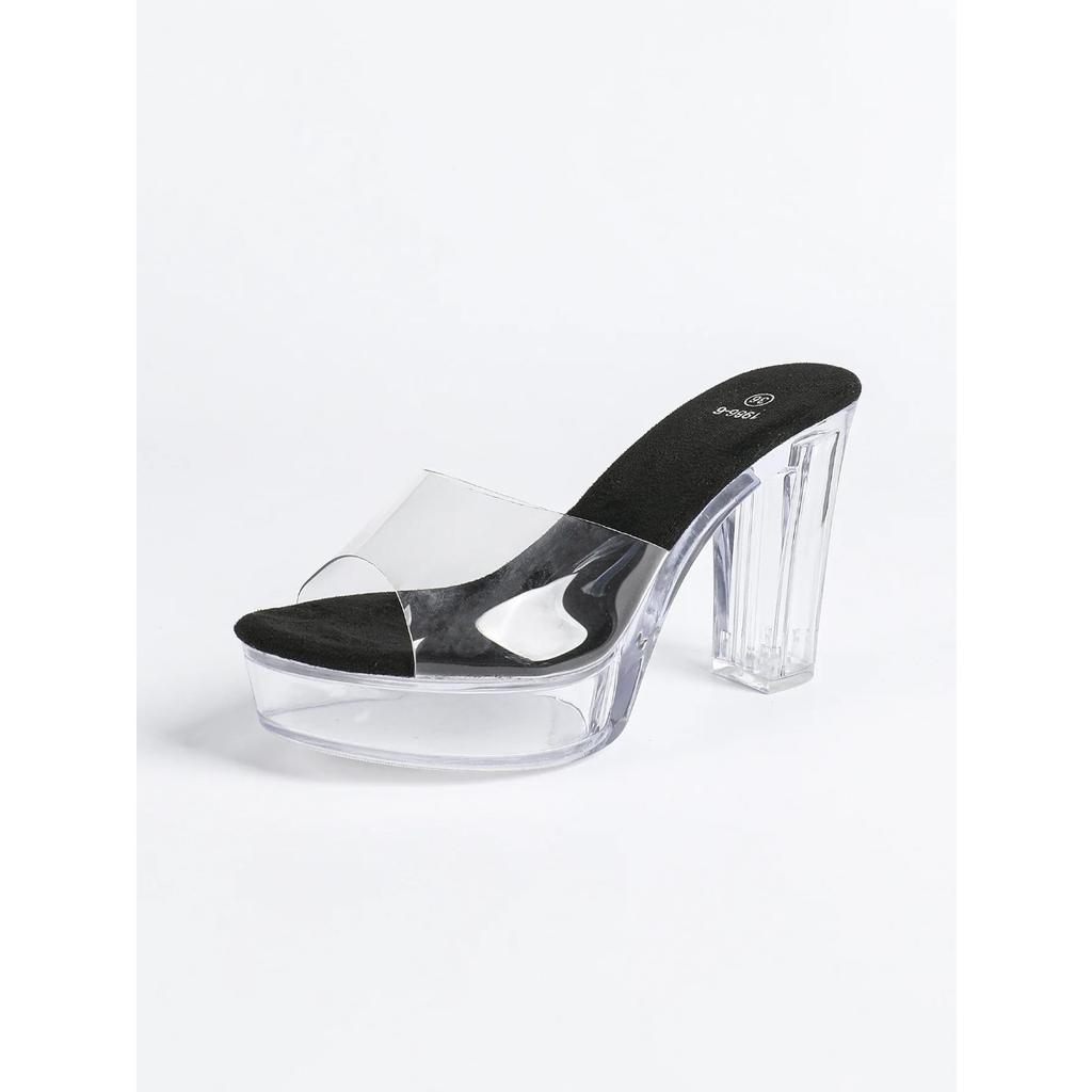 12Cm Clear Heel New Fashion Wedding Sexy Car Model Transparent Nightclub Thick Heel Crystal Square Head Non-Slip Tow 19866-7
