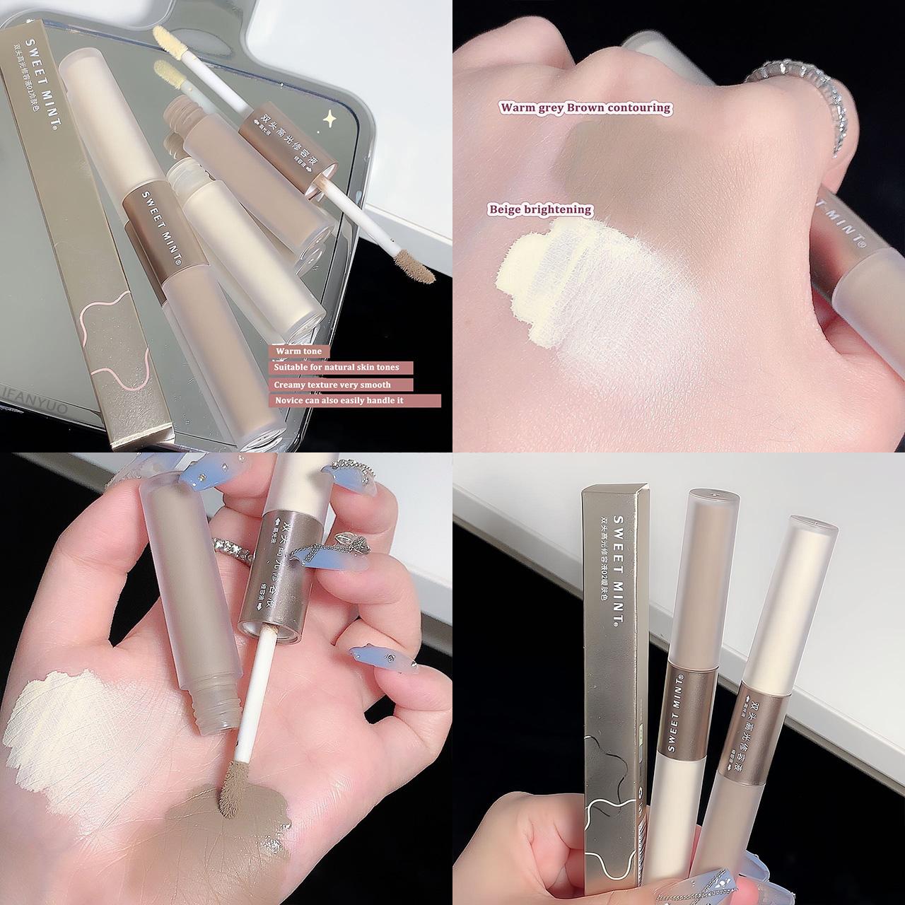 

Жидкий контурирующий стик с блеском 2 в 1, осветляет кожу, теплый тон, серо-коричневый, тени для носа, матовый хайлайтер для контура лица, бронзатор 02 Beige