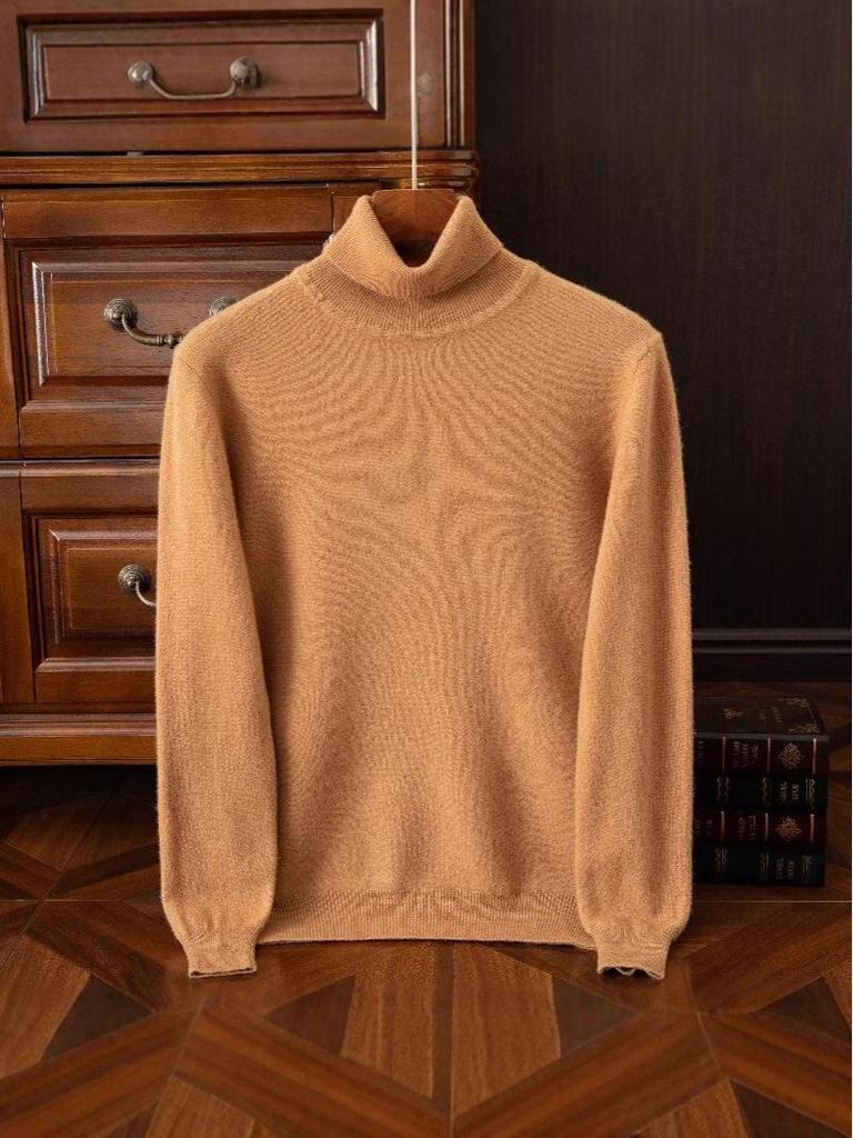 Men's Round Neck Pure Wool Pullover Sweater – Solid Color Knit Base Layer