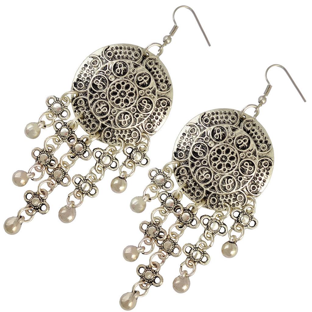 Retro Disc Engraved Multi-layer Alloy Exaggerated Earrings Fringed Manufacturer Spot Bohemian Earrings