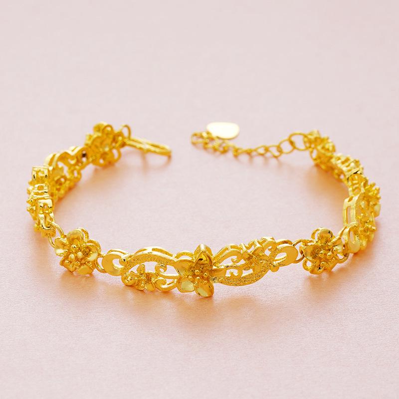 Sand Gold Brass Gold Flower Bracelet Jewelry Vietnamese Sand Gold Plated 24k Gold Bracelet for Women
