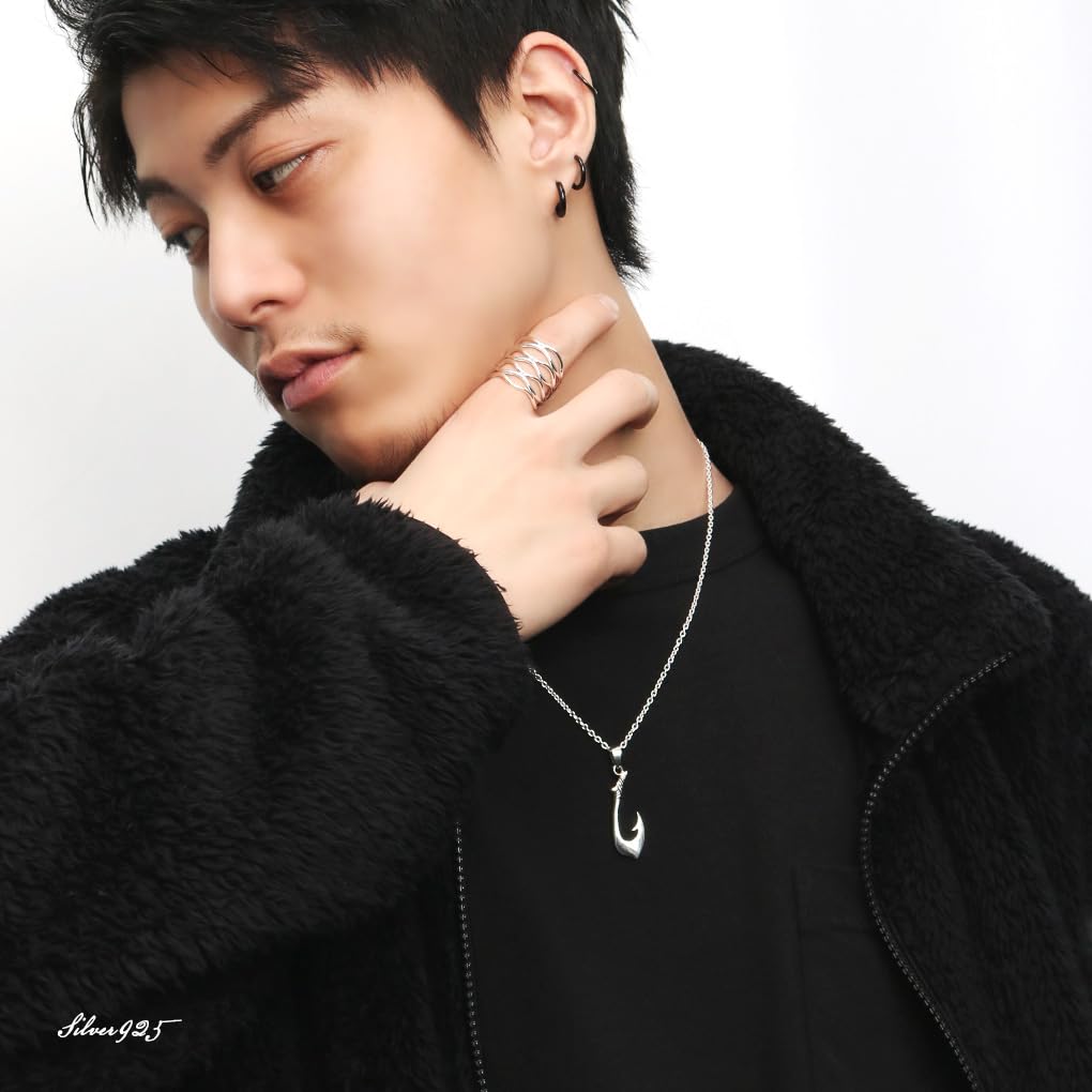 [Shinjuku Gin No Kura] Fish Hook Pendant Top (No Chain) Charm for Men, 925 Sterling Silver, Marine, Sea, Refreshing, Amulet, Sailor, Fisherman