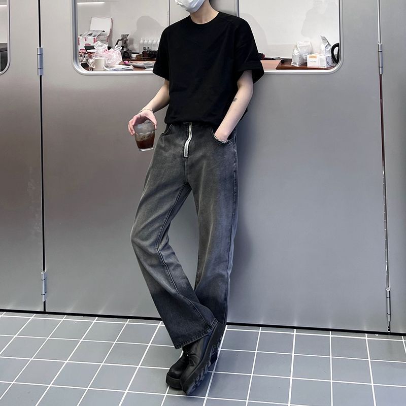 Retro washed gradual change jeans men's Korean version loose straight pants summer thin casual wide legs