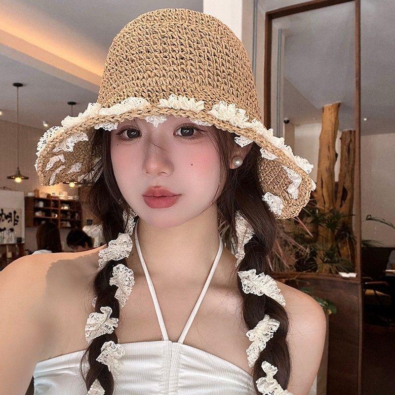 

Women s Summer Woven Straw Hat with Strap Beach Vacation Outdoor Sunshade Fisherman Style Casual Breathable Cap for Holiday Adult 56-58cm хакі