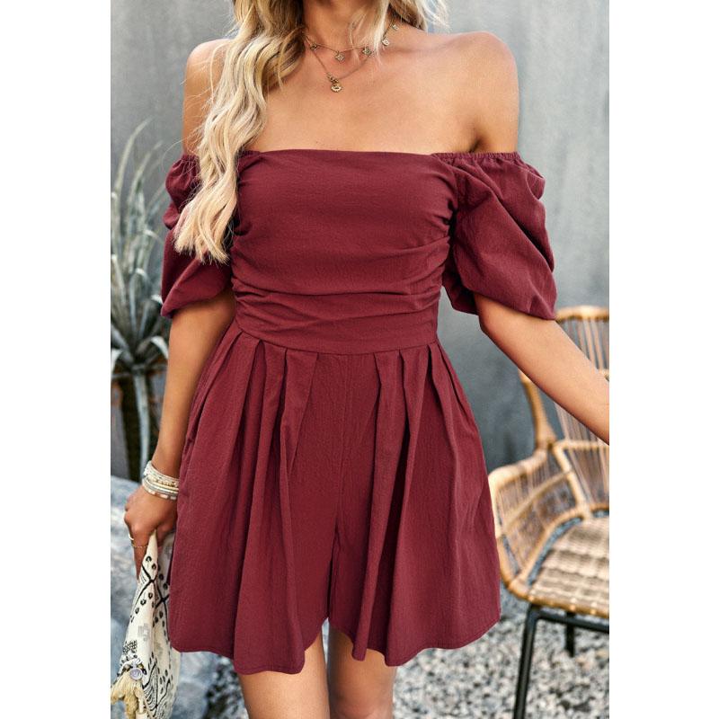 Mono de Color liso para mujer, mono corto de una pieza con cuello