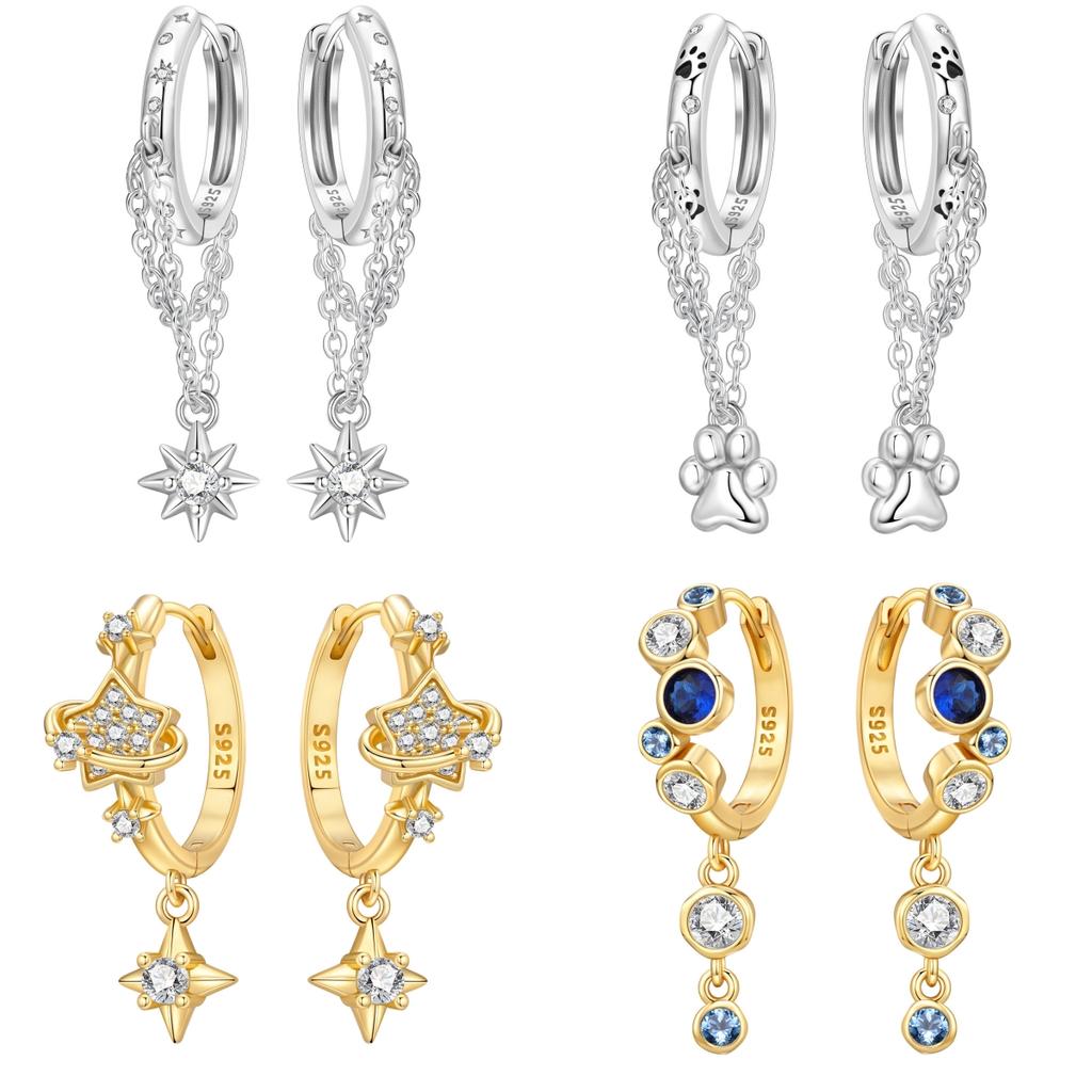 Orstarry 925 Sterling Silver Sparkling Star Tassel Drop Earrings Women Earring Birthday Party Fashion Jewelry Fine Original Gift