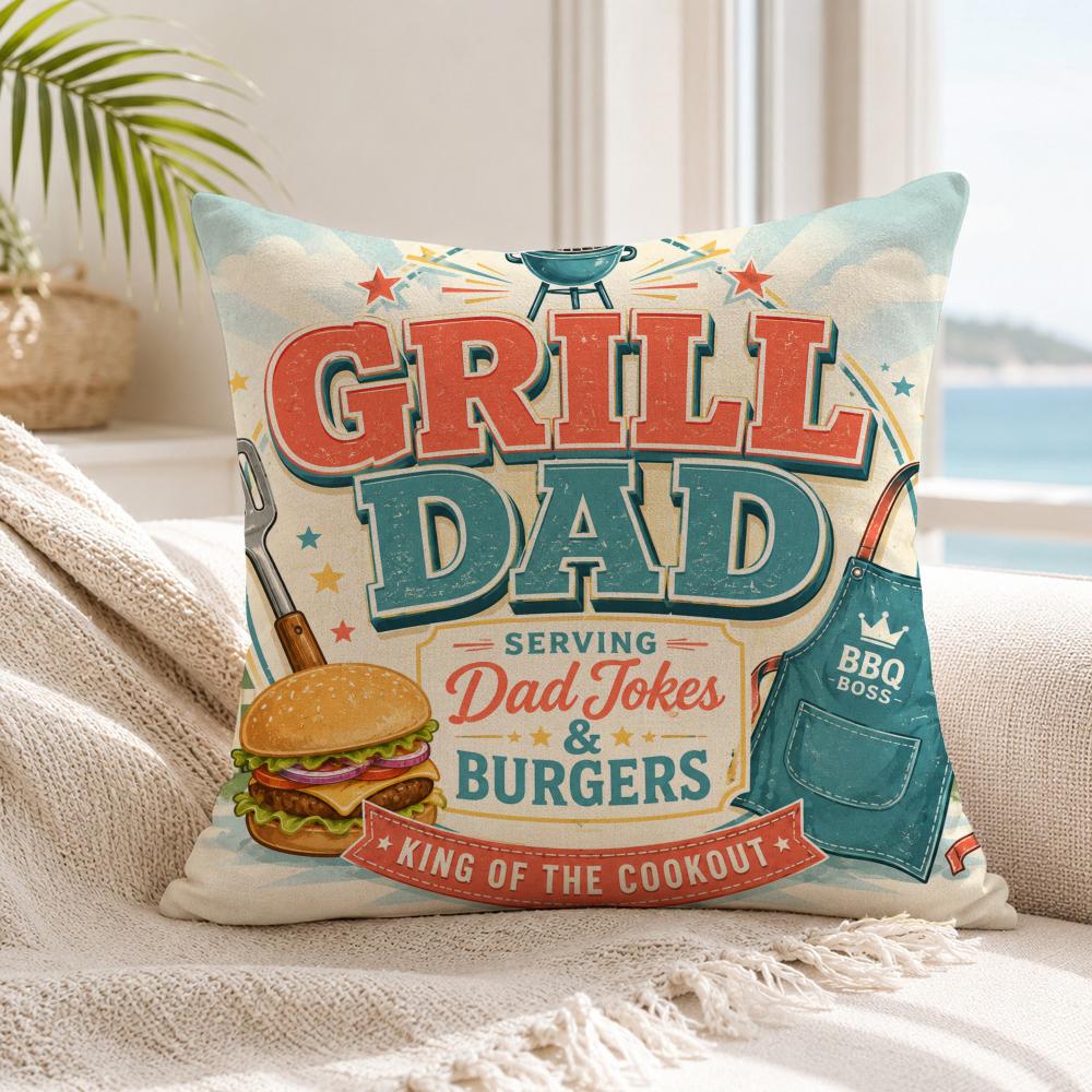 Fathers Day Dad Cushion Cover Natural Breathable Durable Linen Printed Decor Pillow Case Sofa Bedroom
