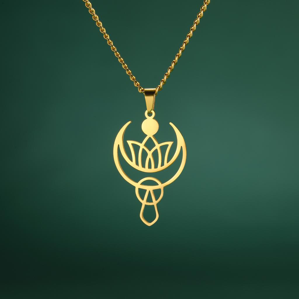 Crescent Moon Lotus Pendant Mace Necklace for Women Stainless Steel Jewelry Neck Link Chain Valentine's Day Christmas Gifts New