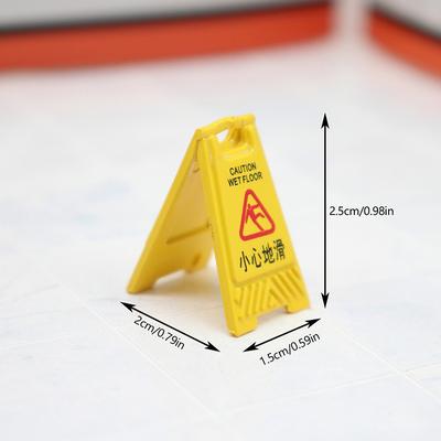 Señal de advertencia de suelo húmedo para casa de muñecas, escena de tráfico en miniatura, juguetes, accesorios de decoración para casa de muñecas, 1/12