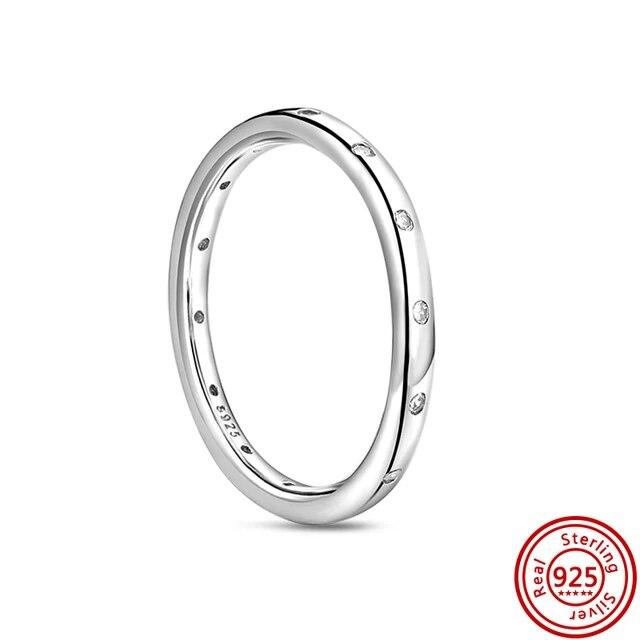 925 Sterling Silver Rings Feather Heart Pavé Sparkling CZ Round Lucky Rings for Women Charms Jewelry