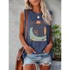 Women's printed tank top T-shirt with patterned short sleeves, women's sleeveless round-neck T-shirt