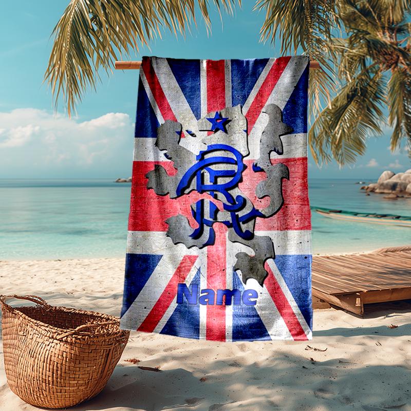 Custom Name Ultra-Soft Beach Towel with Rangers F.C Theme,Ideal for Pool - Camping, Diving - Perfect Travel Essential, Vibrant Beach Towel.