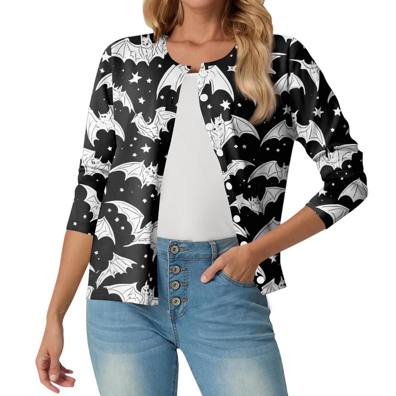 

Women s Fashionable, Casual, Comfortable Halloween Print Cardigan Jacket L чорний
