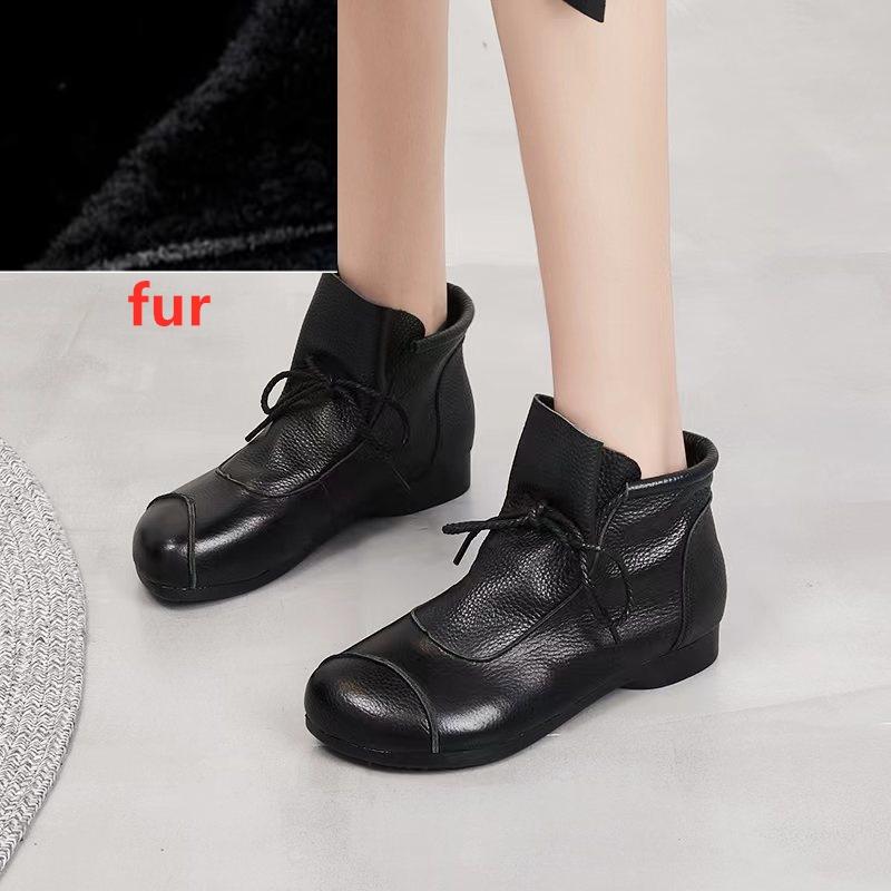 Fashion AIYUQI 2025 new women's Leather boots Vintage flat ankle boots for women Large size comfortable winter female boots