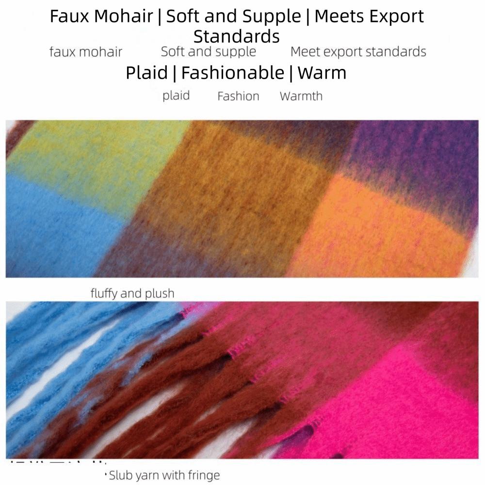 Long Plaid Wool Scarf Mohair Women Cape Elegant Rainbow Tassel Shawl Student