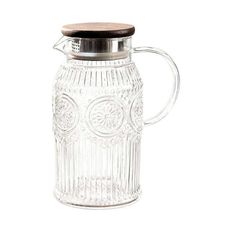 

High Quality Glass Jugs Feature Sun Design Cover Lid Retro Styles Durable Materials for Beverage Storage