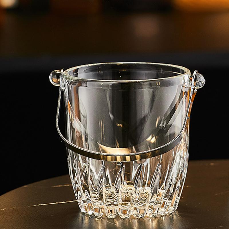 880ml Party Bar Transparent Drinkware Red Wine Beer Champagne Ice Buckets with Handle European Style Glass Insulated Ice Bucket