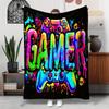 Gamer Graffiti Flannel Throw Blanket – Vibrant Controller & Skull Design, Soft Cozy Fleece for Home, Travel & Camping