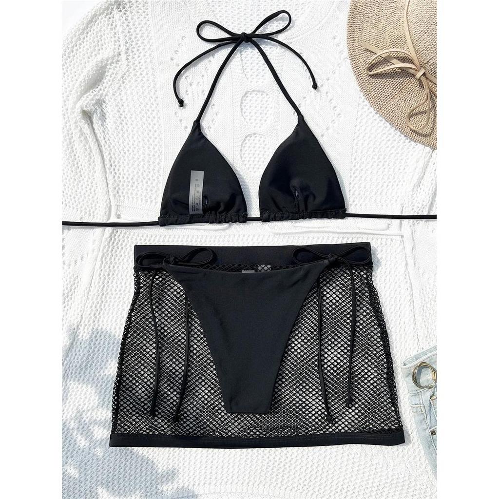 3PCS With Hollow Out Skirt Halter Bikini Female Swimsuit Women Swimwear Three-pieces Bikini Set Bather Bathing Suit Swim