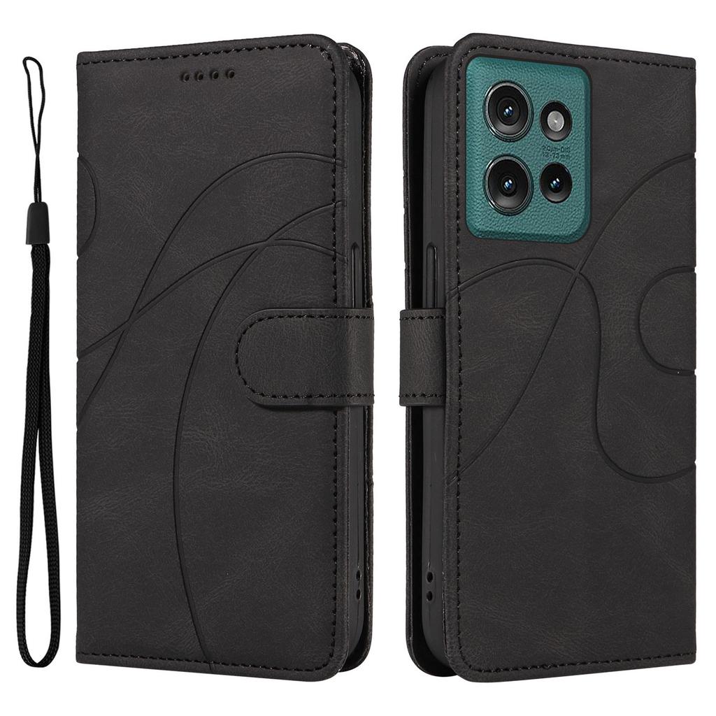 For Motorola Edge 50 5G Deksel Stativ Lommebok Skinn Telefondeksel Bølget Linje Håndleddsstropp
