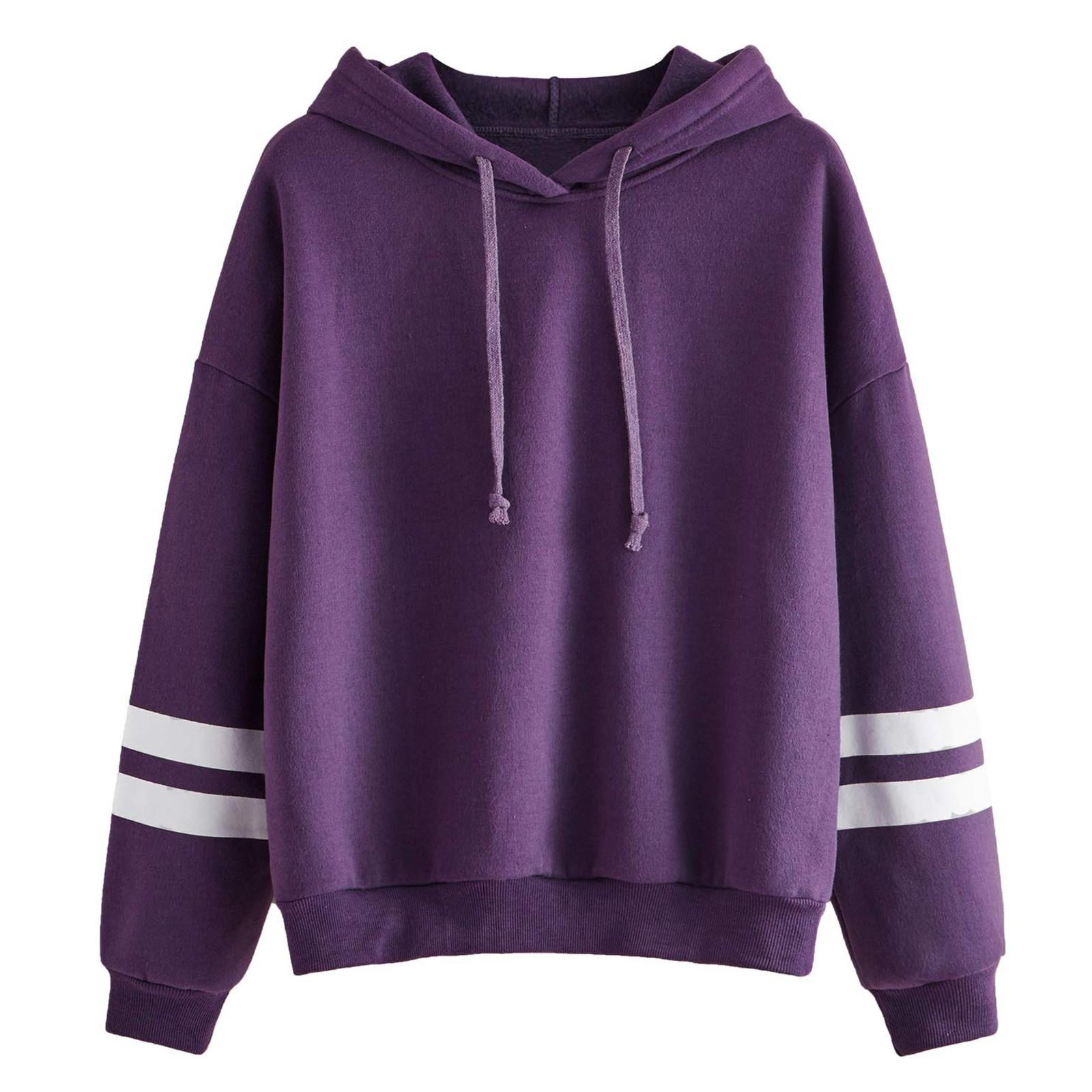 

Женская хлопковая блузка с капюшоном и полосками, модная толстовка M фиолетовый