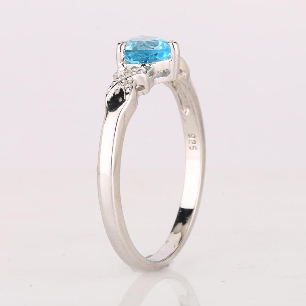 925 Sterling Silver Swiss Blue Topaz Heart Ring Diamond Accent Rhodium Plated Women Jewelry Size 8.75