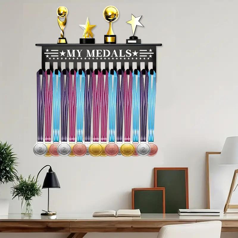 Heavy-Duty Metal Awards Trophy Display Stand Medal Hooks Wall Mount Organizer Medal Storage Holder Display Home Office Decor
