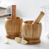 Garlic Mortar and Pestle Set Manual Wooden Grinder for Home Kitchen
