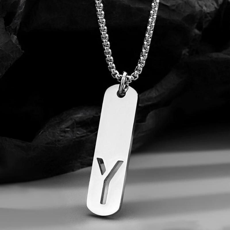 HNSP 316L Stainless Steel Initial Pendant Chain Necklace For Men Letter Tags  Accessories