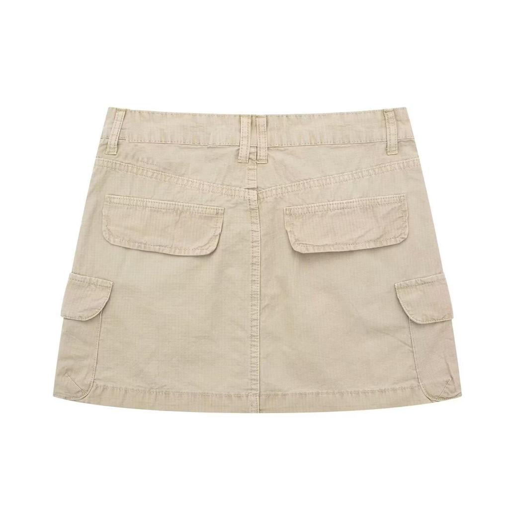European & American Workwear Multi-Pocket Mini Skirt - Solid Color Casual Street Style Skirt