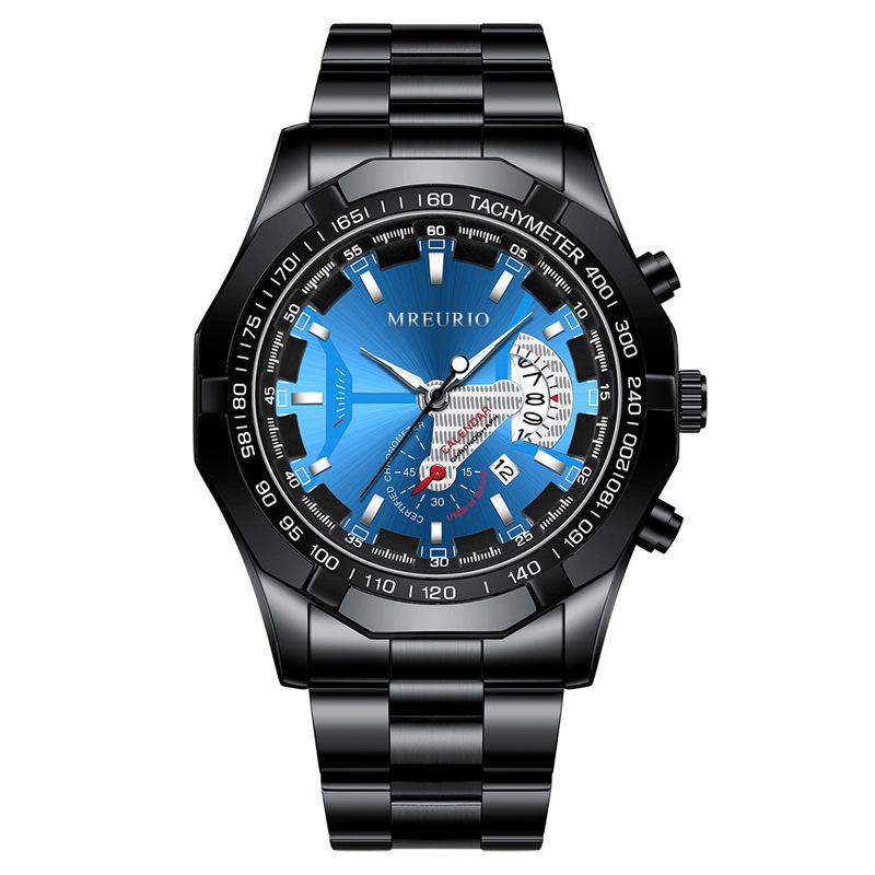 Large Dial Men's Watch with Creative Calendar and Steel Band, Non-Mechanical Oversized Design