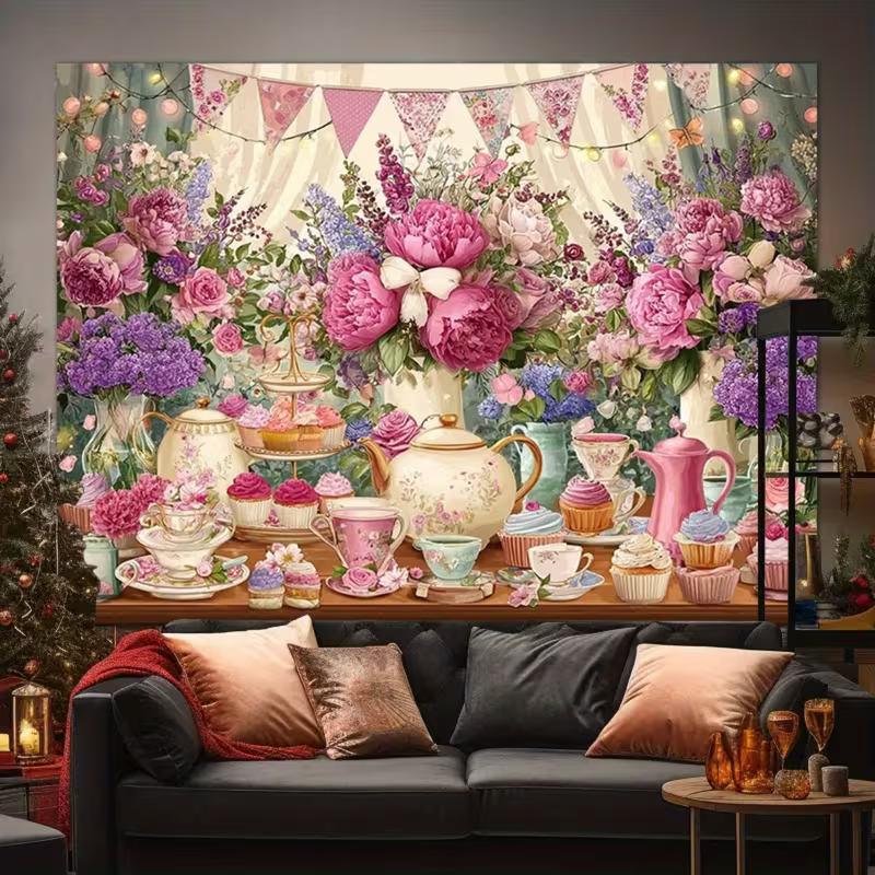 2D Pink Tea Party Backdrop Afternoon Photography Background