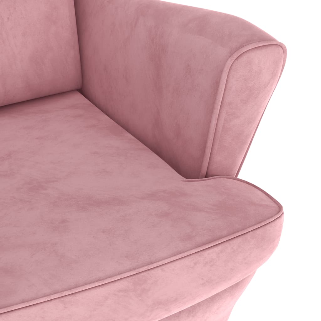Armchair with Footstool Pink Velvet
