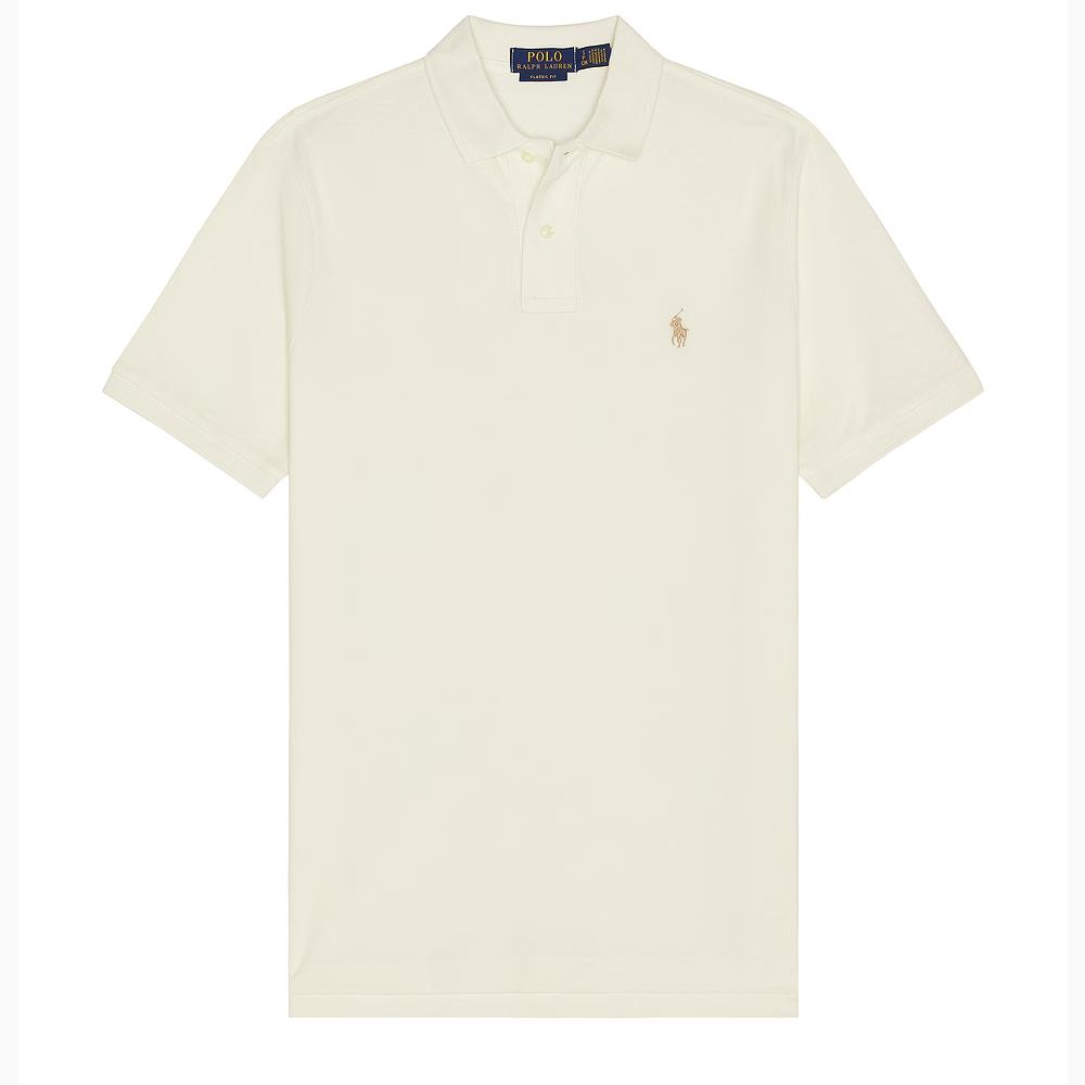 Polo Ralph Lauren Logo Embroidered Vertical Button Short Sleeve Polo Shirt Men tops Beige 710534735-420