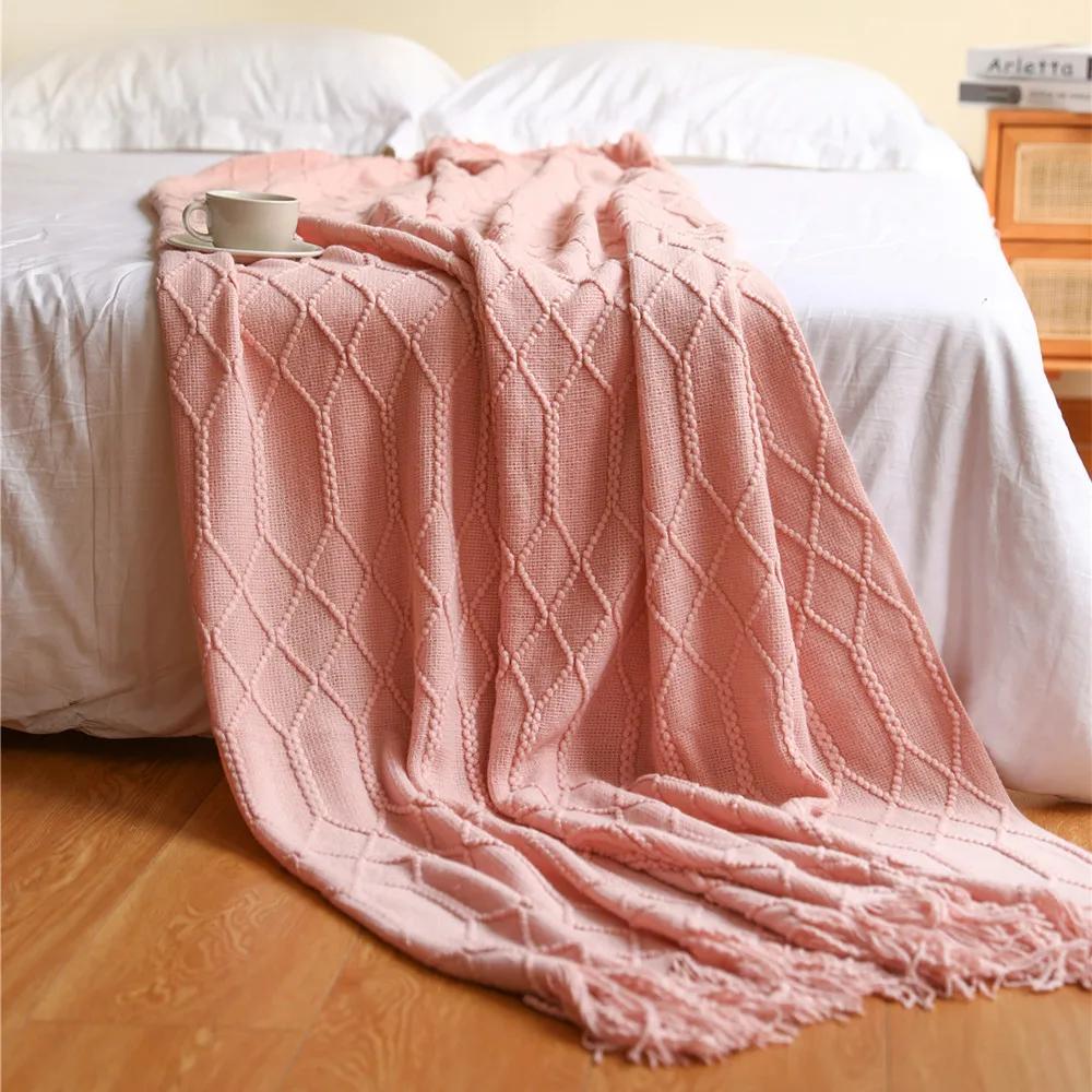 Nordic Knitted Throw Blankets with Tassels Khaki Cream Grey Vintage Blankets Luxury Bed Sofa Couch Oversized Bedspread Cover