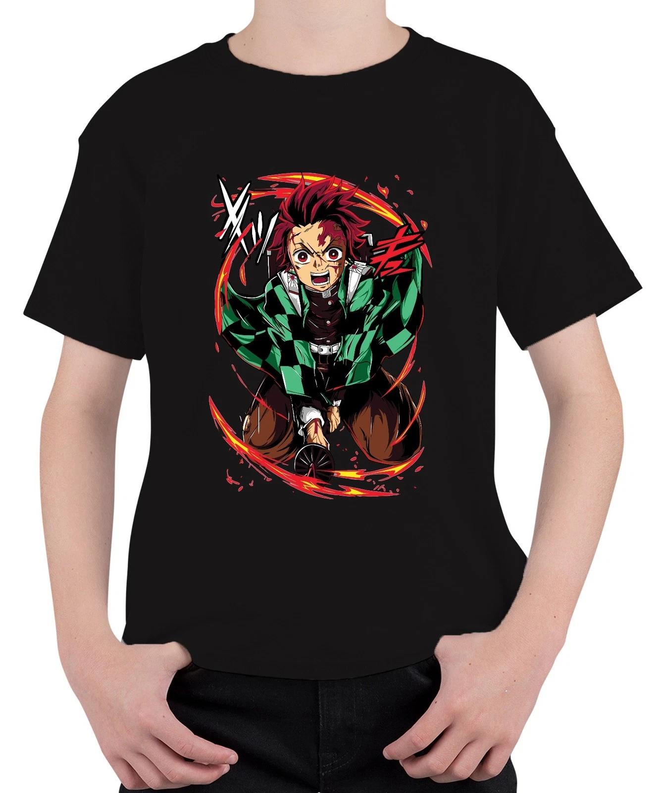 Tanjiro Kamado Dämonenjäger Schwert Flammen Anime Geschenk Unisex Kinder T-Shirt XXL