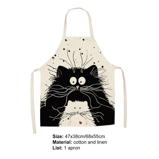 Lovely Cat Pattern Apron Breathable Good Woven Cotton Flax Cooking Apron for Home