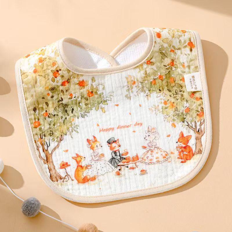 Waterproof U-Shaped Cartoon Baby Drool Bib - Pure Cotton Feeding Bib for Newborns