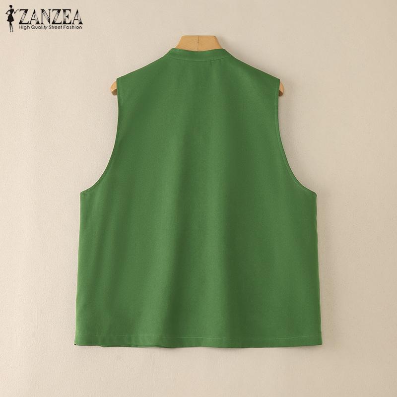 ZANZEA Women Casual Stand Collar Loose Sleeveless Vest