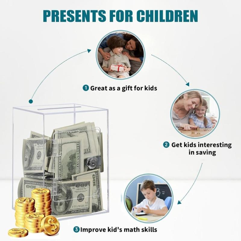 Acrylic Money Saving Banks Practical Clear Cube Transparent Change Storage Box Home Decoration and Financial Tool