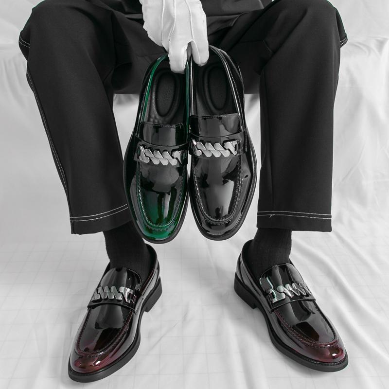 Fashion Men Shoes Retro Business Loafers Black Green PU Men Thick-soled Anti-slip Fashionable Leather Shoes Social Shoes Sizes 38-46