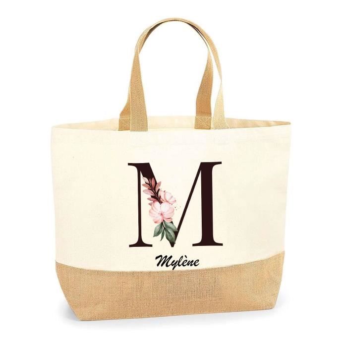 Cabas de plage - PLANETEE - Mylène Lettre Fleur - Jute naturel - Multicolore - Fabriqué en France