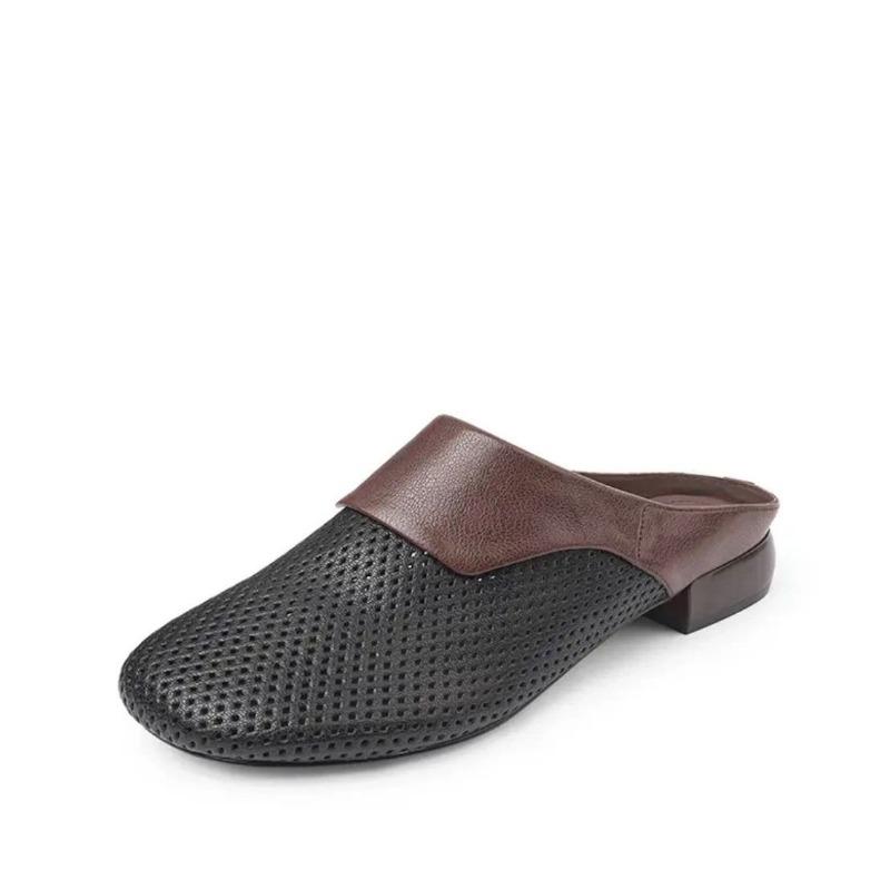 Women Baotou Low Heel Shoes Spring New Round Head Deep Mouth Color Soft Sole Anti-slip Wear-resistant Slippers