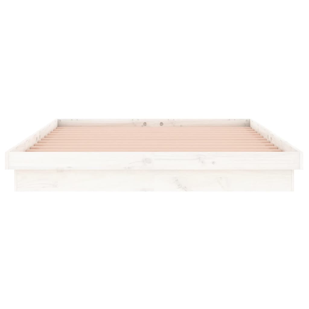 Vidaxl Bed Frame With LED, White, 135X190 Cm, Double, Solid Wood
