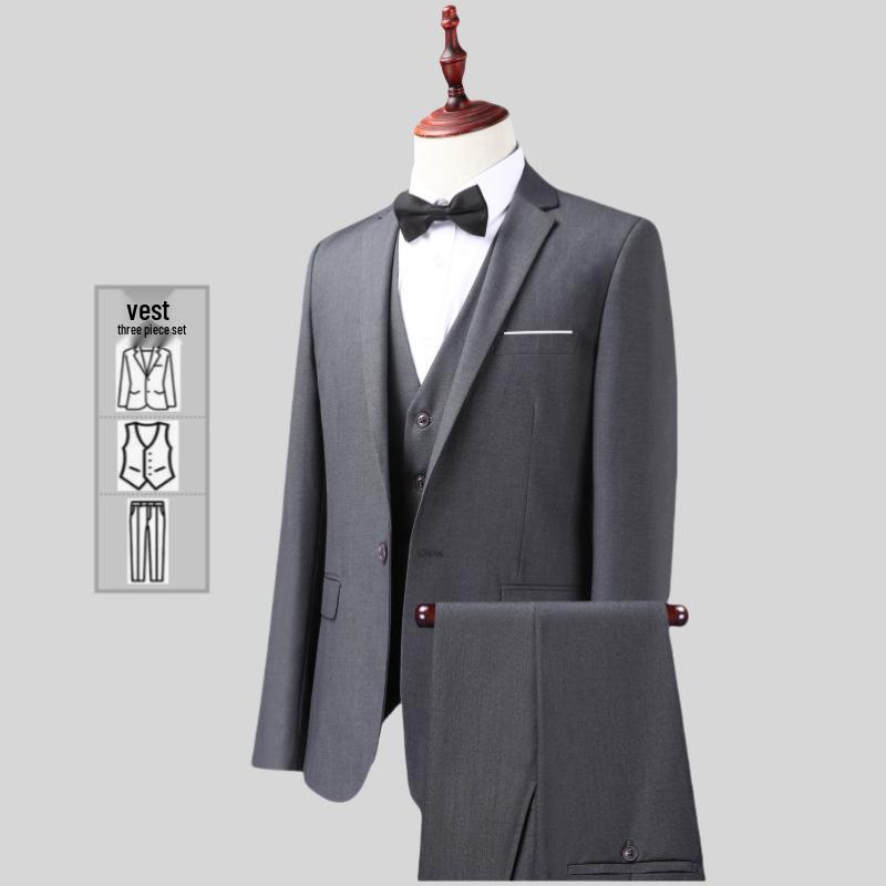 Dreiteiliger Anzug im koreanischen Stil für Herren, Slim Fit - Business-, Freizeit-, Hochzeits- oder Arbeitskleidung für Trauzeugen.