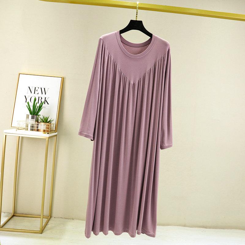 V-Neck Pleated Modal Cotton Long Nightdress - Women's Spring/Summer 2022 Collection