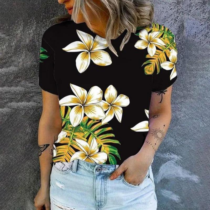 

Женская Модная Тенденция Свободная Модная Повседневная Универсальная Футболка с Коротким Рукавом и Круглым Вырезом с Цветочным Узором 6XL